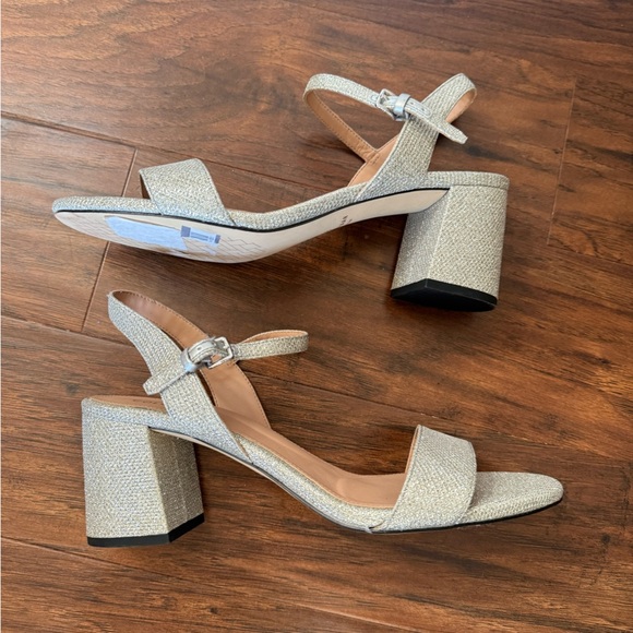 NWT Cole Haan Josie Block Heel Silver Glitter Ankle Strap Dress Sandals-Size 9B - Picture 6 of 13